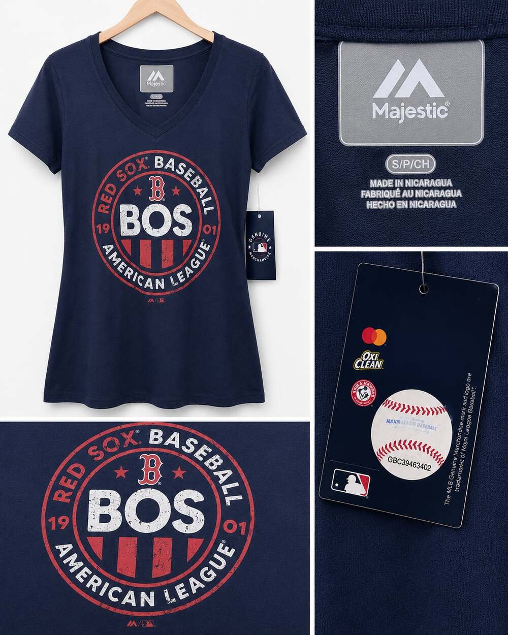 Majestic Boston Red Sox MLB Baseball V-Neck T-Shirt Shirt Blue Size S